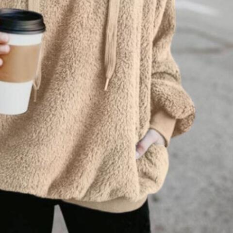 Quarter-Zip Drawstring Teddy Hoodie – Women's Cozy Fleece Pullover