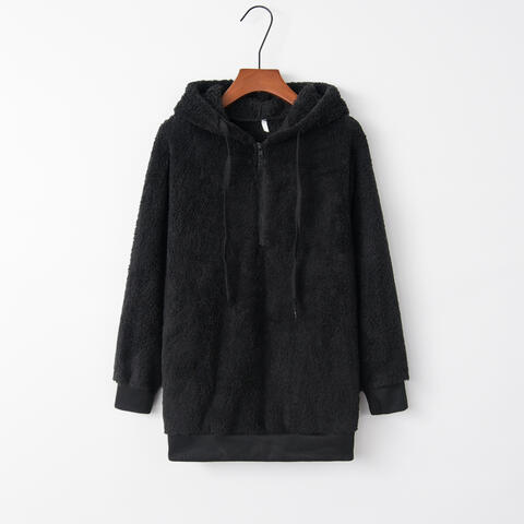 Quarter-Zip Drawstring Teddy Hoodie – Women's Cozy Fleece Pullover