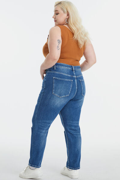 BAYEAS Full Size High Waist Distressed Washed Cropped Mom Jeans