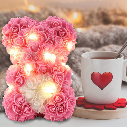 Valentines Day Gifts Rose Teddy Bear, over 250+ Flowers Gifts for Women Girlfriend Mom, Unique Gifts for Mothers Day Birthday with 10 Inch Clear Gift Box (Pink, 10Inch)