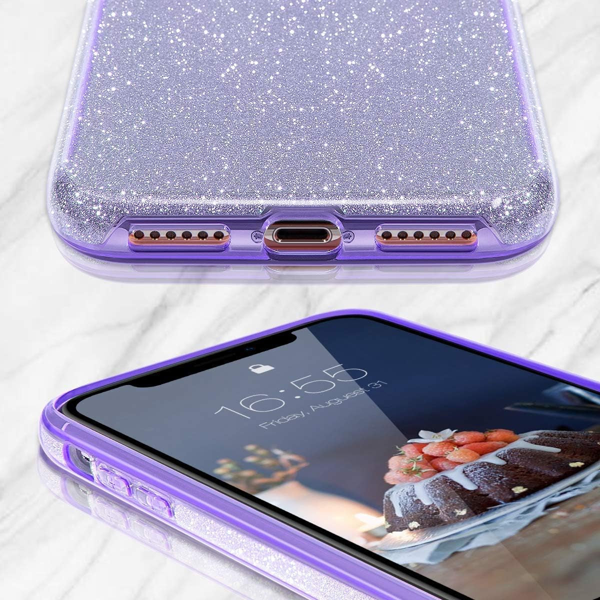 Iphone XR Case Glitter Slim Shiny Sparkle Crystal Bling Cover Cute Girls Case for Iphone XR 6.1'' (Purple)