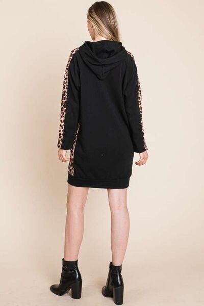 Culture Code Drawstring Leopard Long Sleeve Hooded Dress