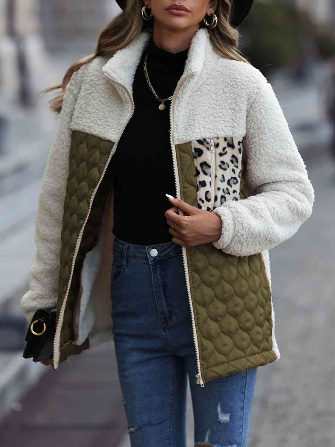 Leopard Color Block Zip-Up Jacket – Women's Bold Outerwear