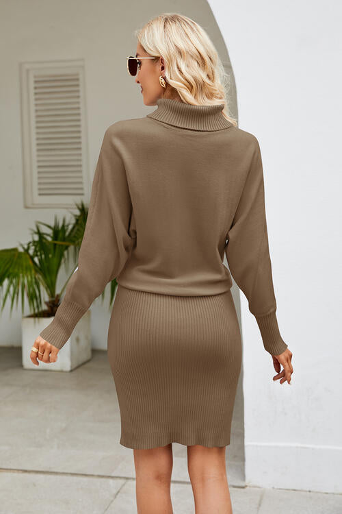 Ribbed Mock Neck Long Sleeve Dress – Sleek & Minimalist