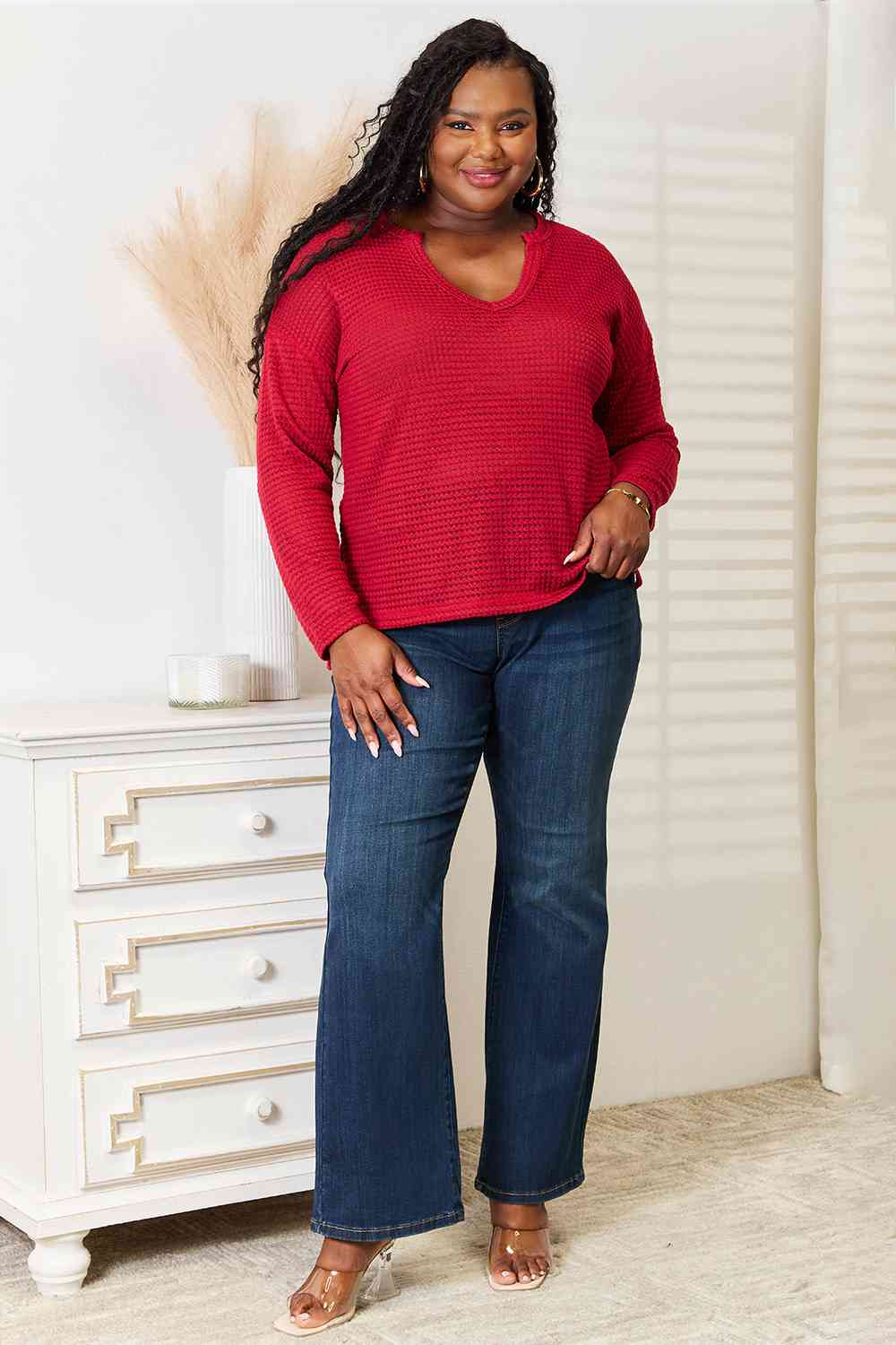 Culture Code Wide Notch Waffle-Knit Relax Top – All-Day Comfort