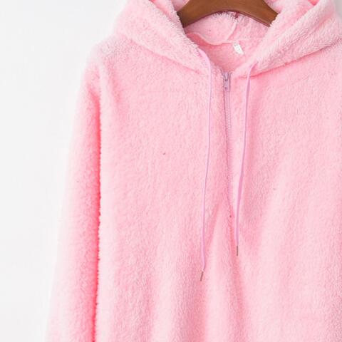 Quarter-Zip Drawstring Teddy Hoodie – Women's Cozy Fleece Pullover