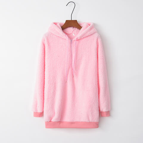 Quarter-Zip Drawstring Teddy Hoodie – Women's Cozy Fleece Pullover