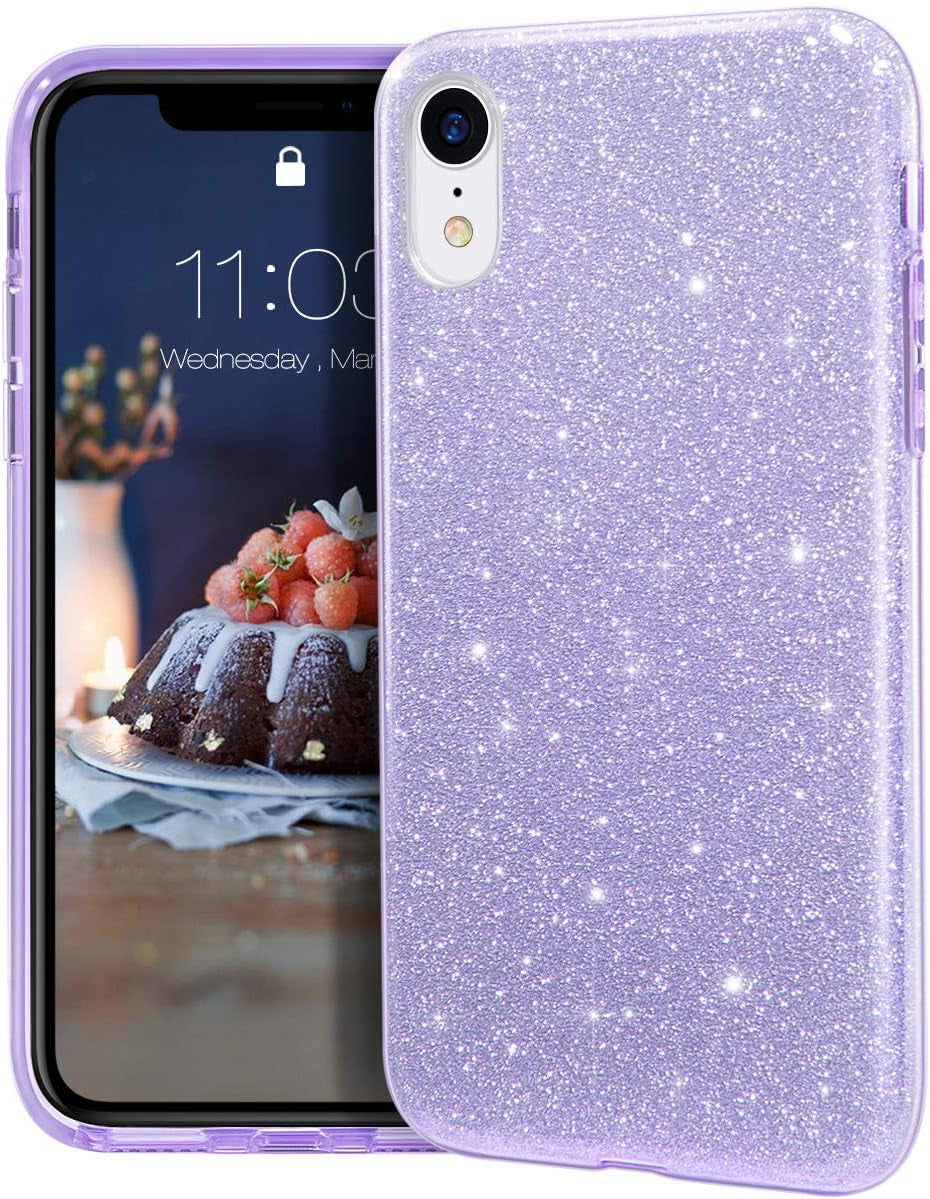 Iphone XR Case Glitter Slim Shiny Sparkle Crystal Bling Cover Cute Girls Case for Iphone XR 6.1'' (Purple)