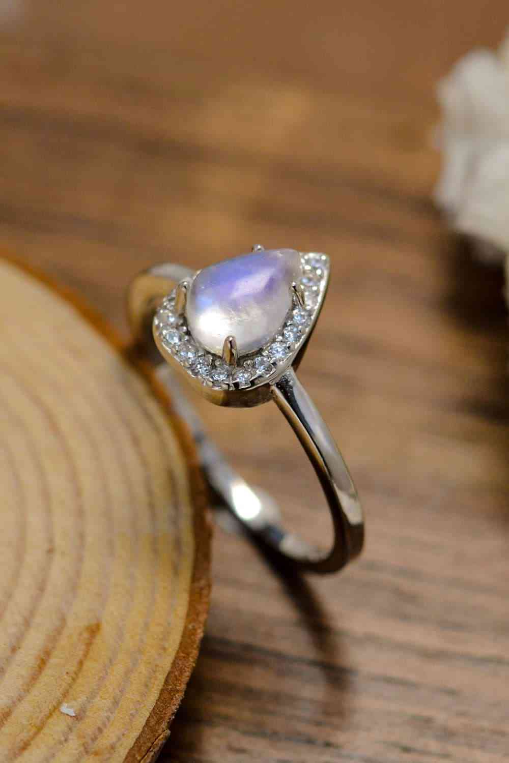 Moonstone Teardrop 925 Sterling Silver Halo Ring