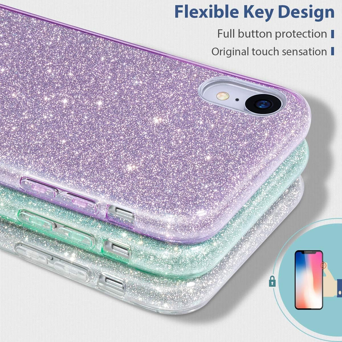 Iphone XR Case Glitter Slim Shiny Sparkle Crystal Bling Cover Cute Girls Case for Iphone XR 6.1'' (Purple)