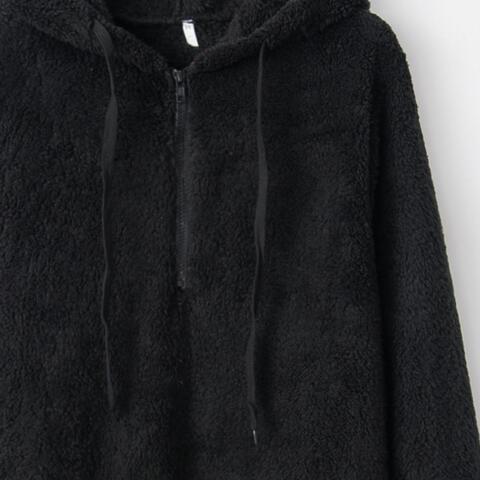 Quarter-Zip Drawstring Teddy Hoodie – Women's Cozy Fleece Pullover