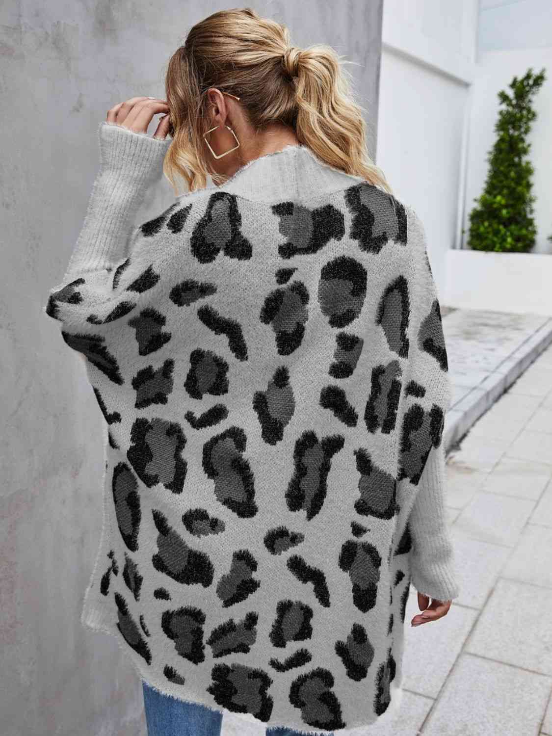 Leopard Pattern Fuzzy Open Front Cardigan – Women's Cozy Layering Piece