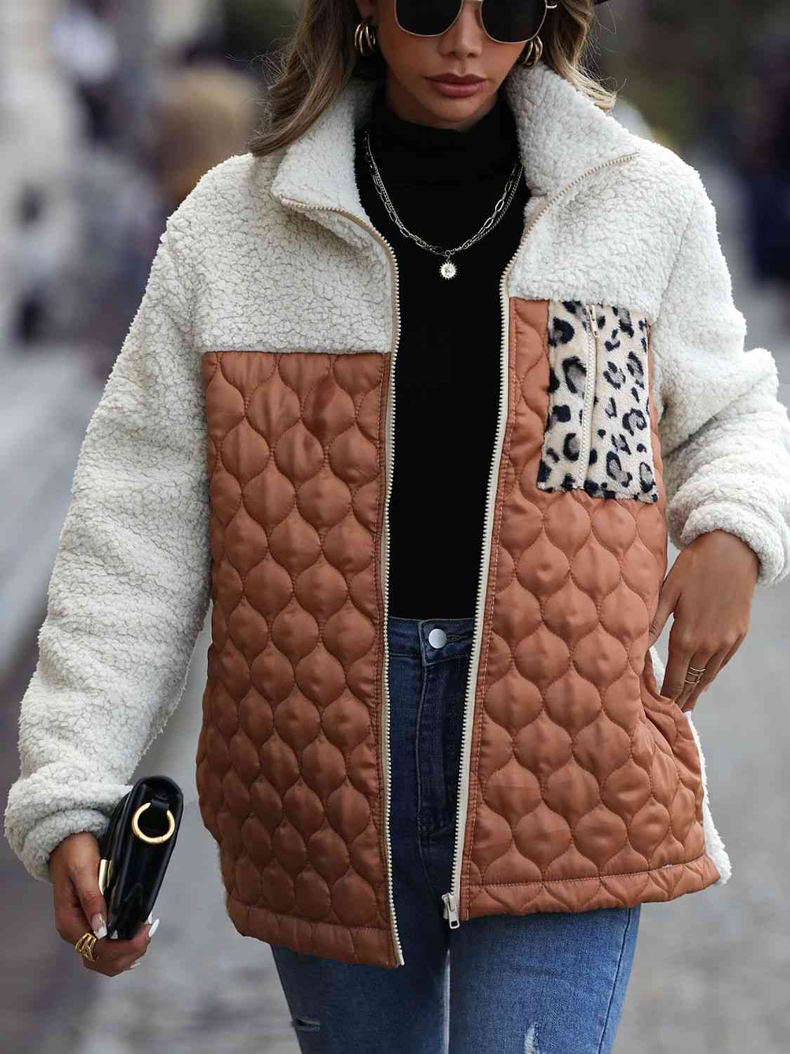 Leopard Color Block Zip-Up Jacket – Women's Bold Outerwear