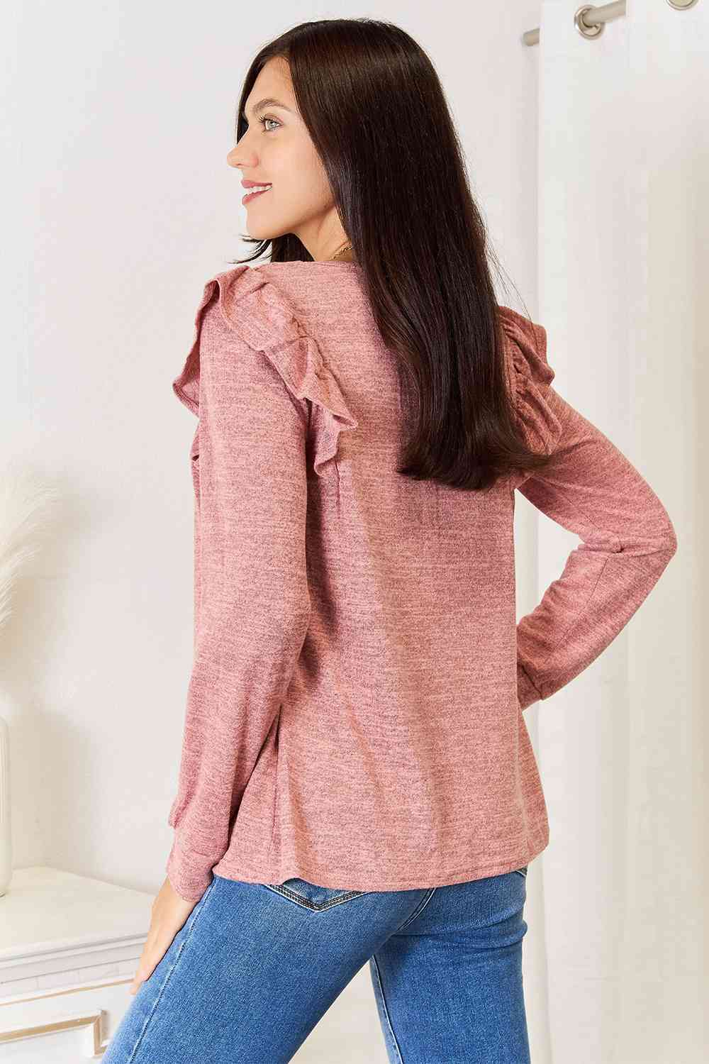 Square Neck Ruffle Shoulder Top – Feminine & Flirty
