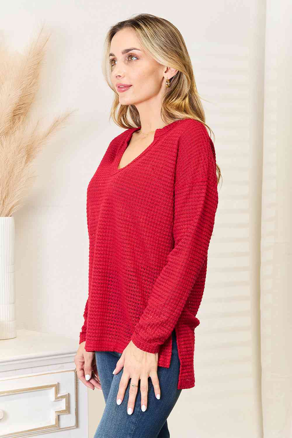 Culture Code Wide Notch Waffle-Knit Relax Top – All-Day Comfort